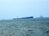 the beached ship, MSC Napoli, as she lay off the World Heritage Coast near Sidmouth in Devon