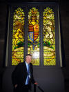 William McBain at the Queen's diamond jubilee stained glass window in Westminster Hall